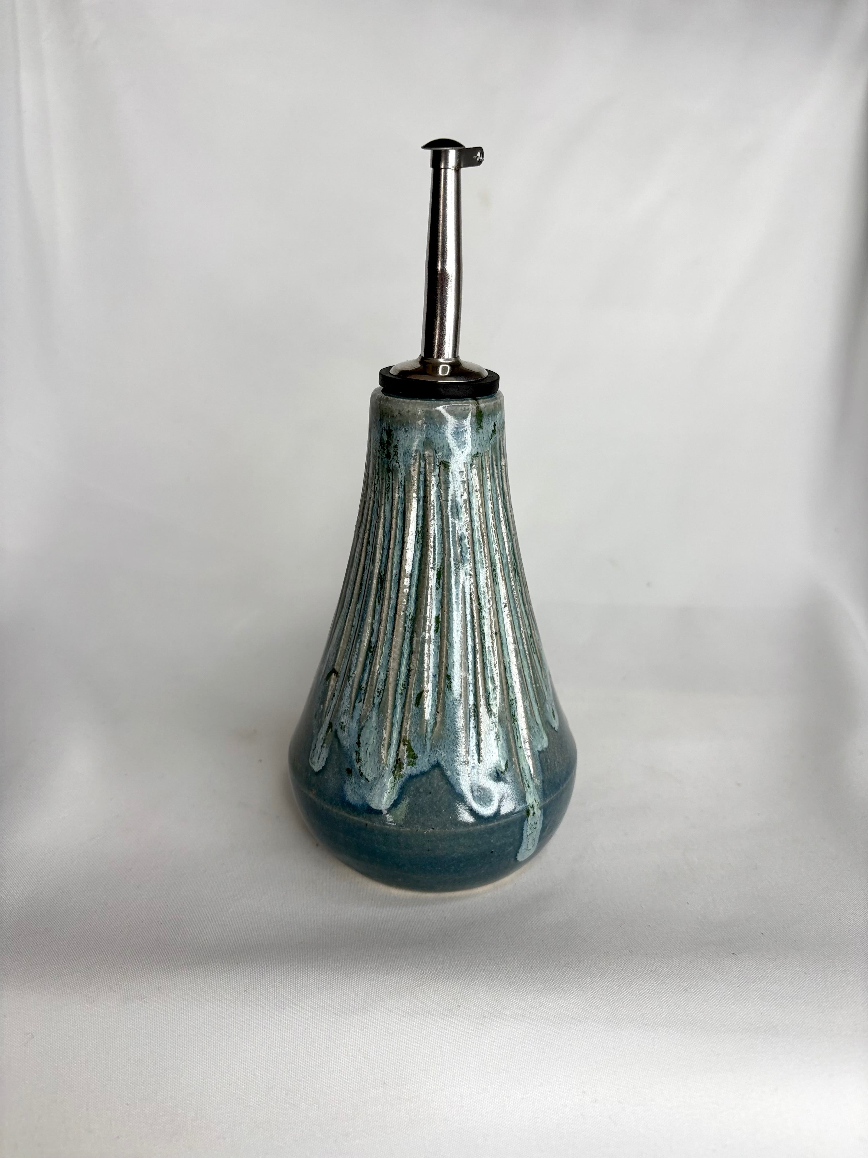 Tapered Blue Carved Oil Bottle