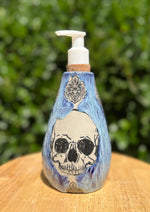 Load image into Gallery viewer, Melting Blue Victorian Skull Soap Dispenser
