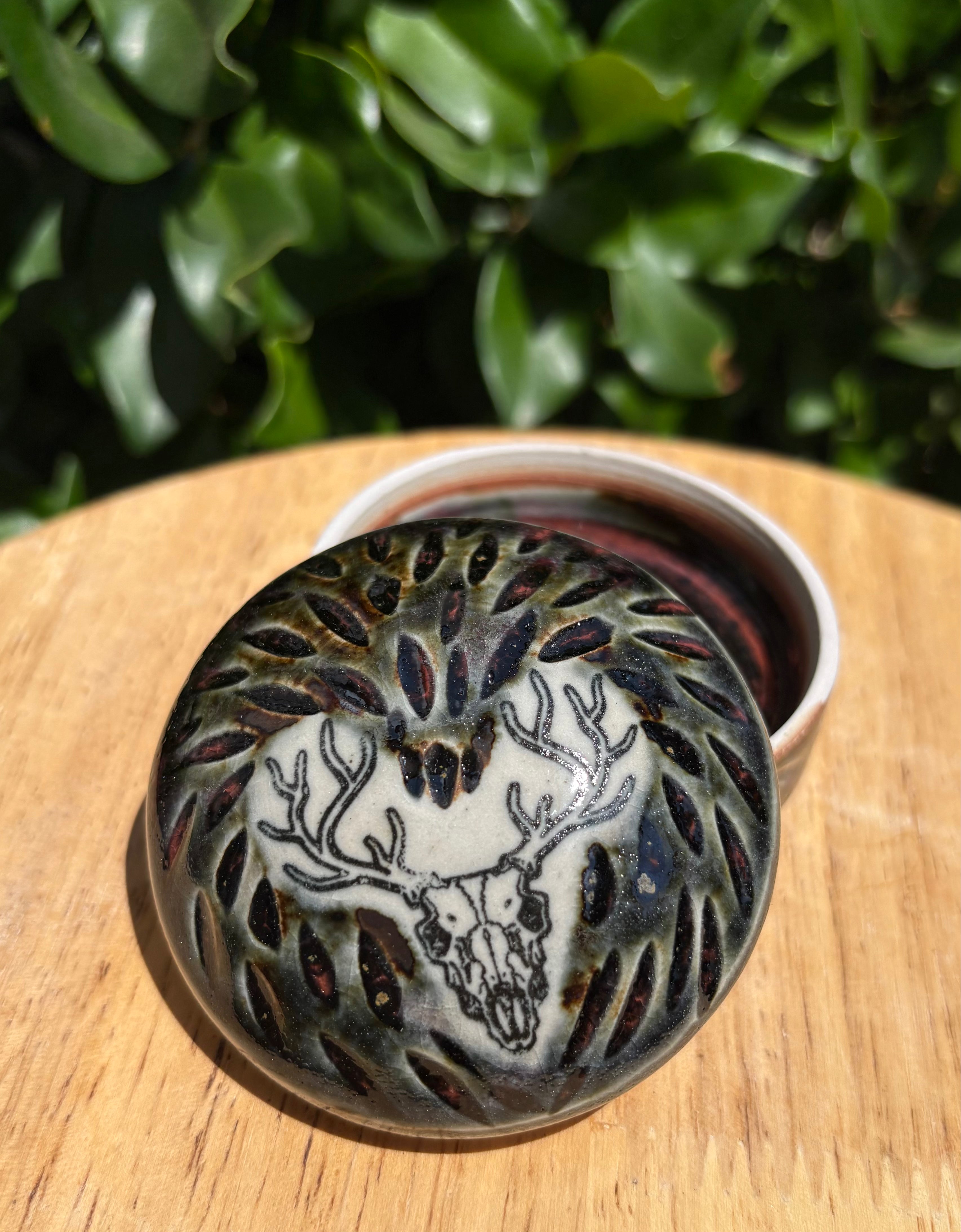 Short Deer Skull Lidded Jar