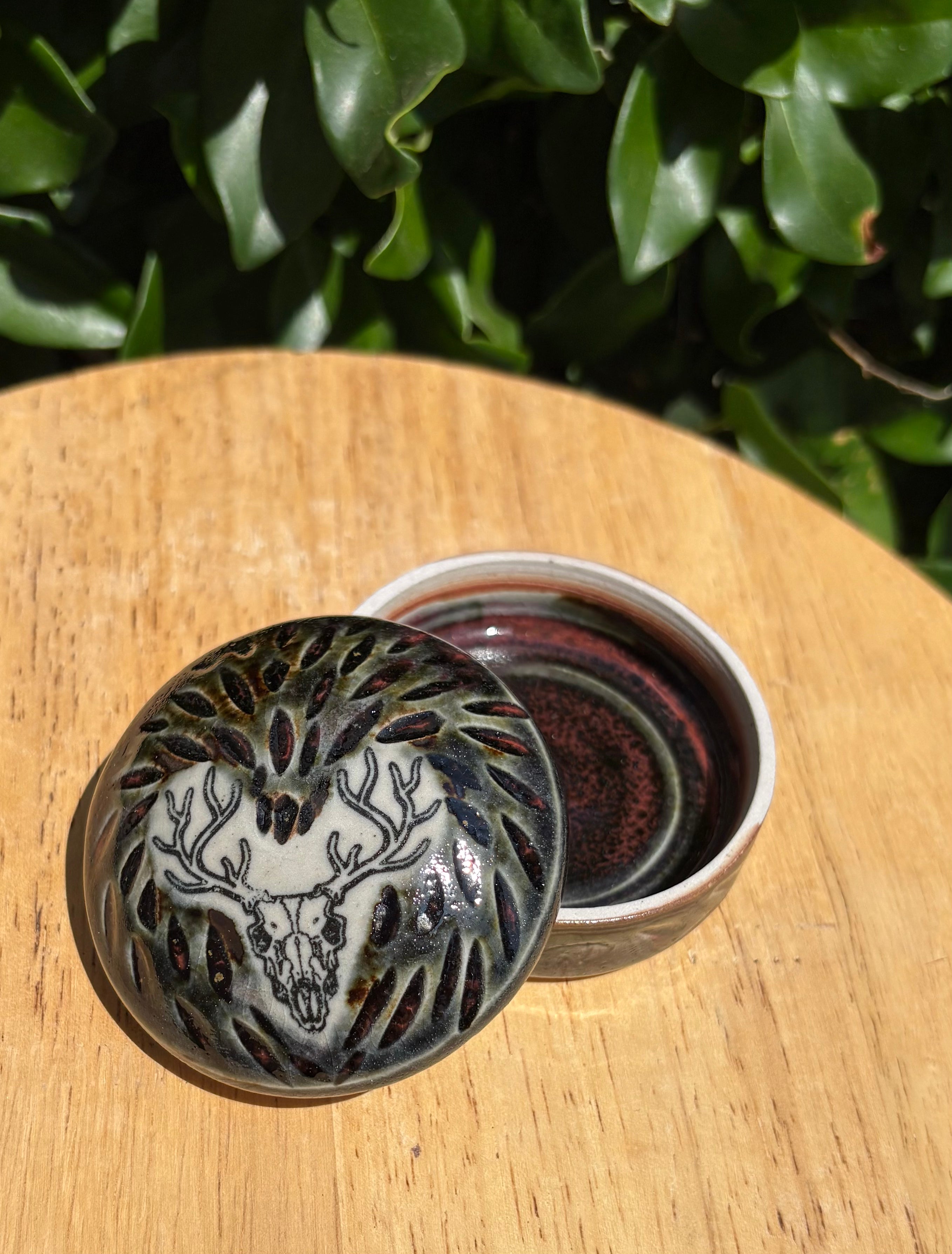 Short Deer Skull Lidded Jar