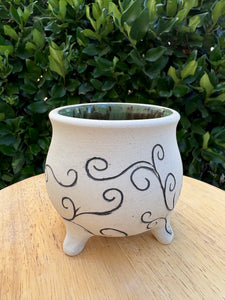 Green Carved Cauldron Bowl